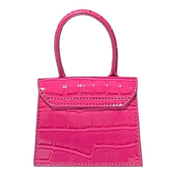Croco look Mini hot pink cross body bag patent leather look high quality - Picture 3 of 6